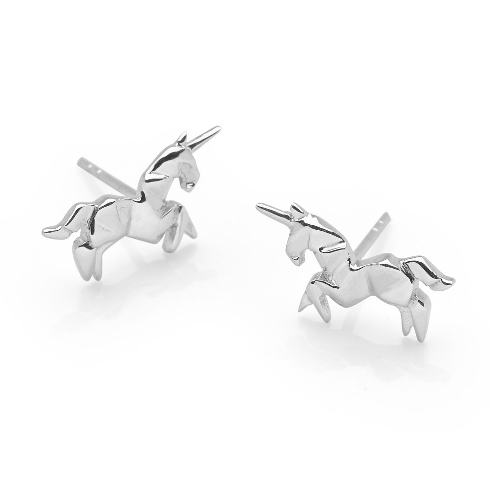 Origami Unicorn Studs Silver Earrings Silver By Mail